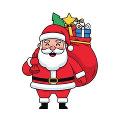 Santa Claus Holding Gift Bag Vector Flat Design