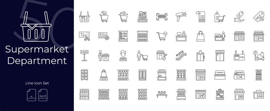 Supermarket Department Line Editable Icons set