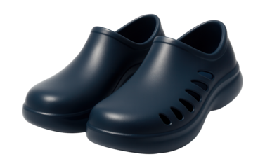 Navy blue clogs featuring an ergonomic design and breathable side cutouts.