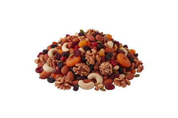 Obraz premium Vibrant, overflowing pile of assorted nuts and dried fruits, isolated on transparent background, png