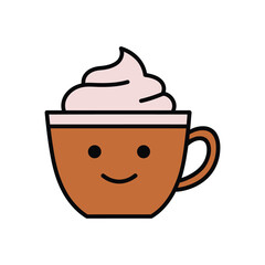Chocolate Mug Character with Whipped Cream Topping Vector illustration.eps