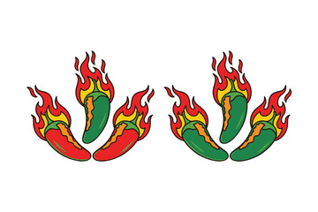 Three Flaming Jalapeno Peppers with Fire and Smoke Vector Illustration .eps