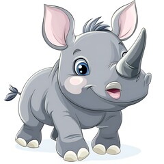 Fototapeta premium Playful Rhinoceros: A charming and friendly rhinoceros cub, ready for adventures, with its captivating gaze and innocent demeanor.