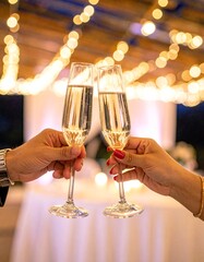 シャンパンで乾杯する手元