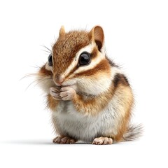 Fototapeta premium Adorable Chipmunk in Close-up: This charming chipmunk, with its distinctive markings and fluffy tail, is captured in an intimate pose.