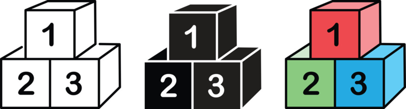 Preschool number 123 blocks icons. Preschool learning, childhood, education, concept. 3d render illustration isolated on transparent background. 123 cube education illustration for creative design.