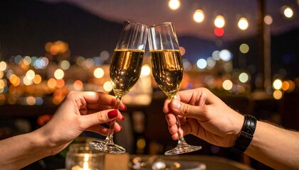 シャンパンで乾杯する手元