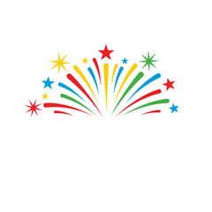 Happy New Year Fireworks Flat Vector