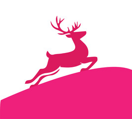 Pink reindeer leaping on a magenta hill graphic design element