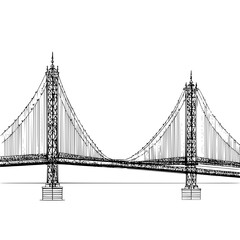 Obraz premium Hand drawn sketch of a suspension bridge isolated on