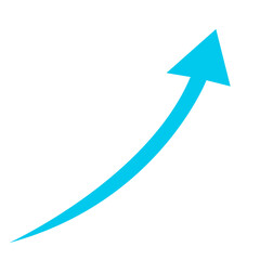 Ascending cyan arrow gracefully curving upward against black background symbolizing growth and...