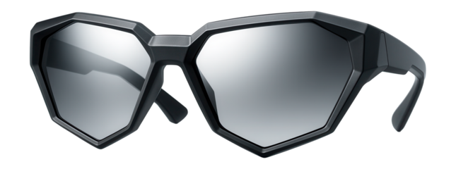 Futuristic sunglasses featuring mirrored lenses and angular frames.