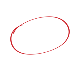 Vibrant red circular mark, drawn freehand, creating a spotlight effect on transparent background