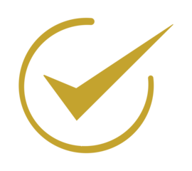 Golden check mark within a circle, signifies completion, confirmation, and validation on transparent background