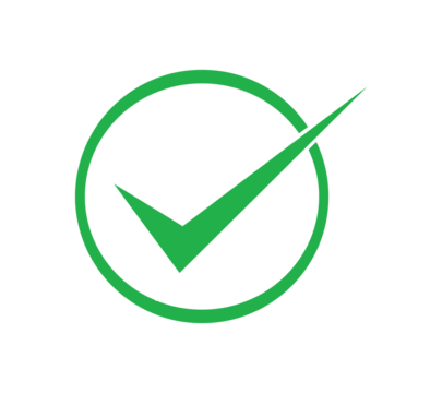 Green check mark icon inside a circle for approval on transparent background