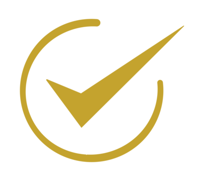 Golden check mark within a circle, signifies completion, confirmation, and validation on transparent background