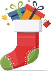 Festive Christmas Stocking Overflowing with Colorful Gifts