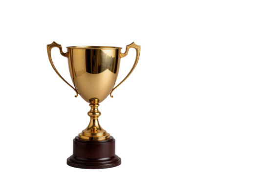 Golden trophy cup with handles on black base, symbol of victory and achievement shining brightly