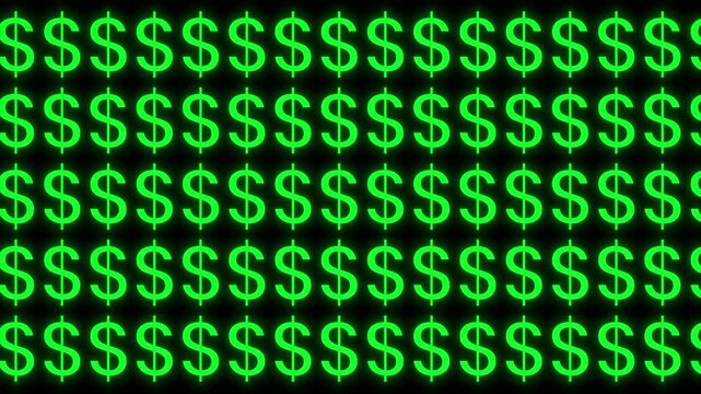 Green dollar sign pattern animation moving horizontally in a continuous loop