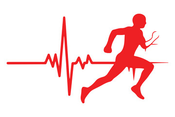 Runner silhouette with heartbeat line vector illustration