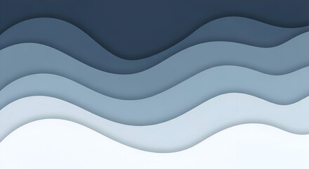 Modern flowing abstract background featuring wavy paper cut layers in gradient shades of blue and whit