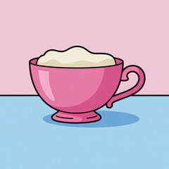 Pastel pink teacup with creamy topping illustration 