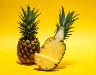 Pineapples isolated on yellow background