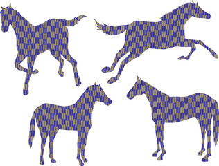 馬　和柄矢絣模様　シルエットイラスト　セット