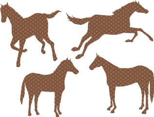 馬　和柄七宝つなぎ　シルエットイラスト　セット