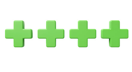 Obraz premium Four Green 3D Plus Symbols render isolated on a transparent background