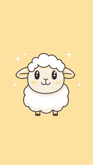 Naklejka premium Cute cartoon sheep character with fluffy wool and sparkling stars on light beige background vector illustration