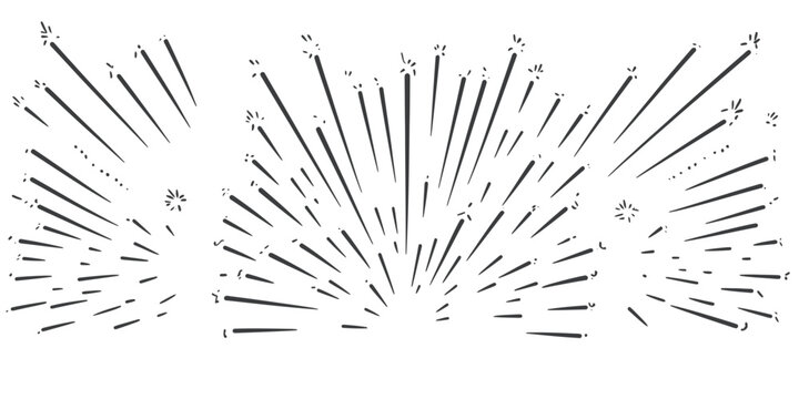 Black hand drawn radial burst lines with star sparkles exploding in abstract pop art style decorative sunburst background element for design and illustration