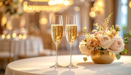 白いテーブルの上にシャンパン