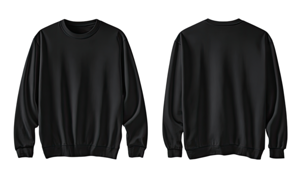 Blank black sweatshirt, front and back view