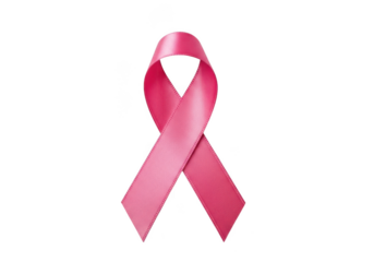 A single vibrant pink ribbon symbolizing breast cancer awareness and support isolated on transparent background