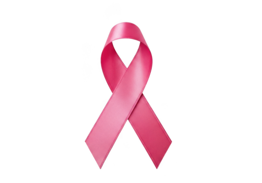 A single vibrant pink ribbon symbolizing breast cancer awareness and support isolated on transparent background - Powered by Adobe