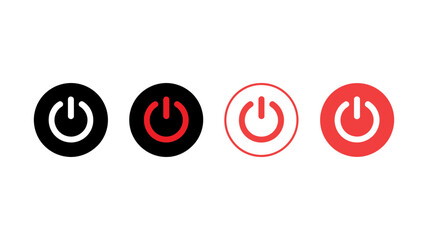 Four distinct power button icons demonstrating various on/off and standby states for digital interfaces and electronic device controls ui.