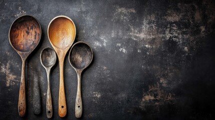 Wooden Spoons Collection on a Dark Textured Background