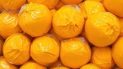 Yellow bags of fortified nutritional paste ready for distribution