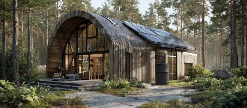 Eco-Friendly Quonset Hut Home Nestled in a Lush Forest.
