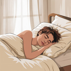 Peaceful sleep in bed illustration 