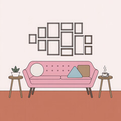 Flat design 3d render of minimalist living room