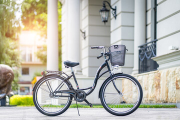 Fototapeta premium Typical Amsterdam bike fiets symbol. Holland culture element with bike. Typical Netherlands transport bicycle. Template for cards, advertisement, poster, banner, Spring bike amsterdam fiets