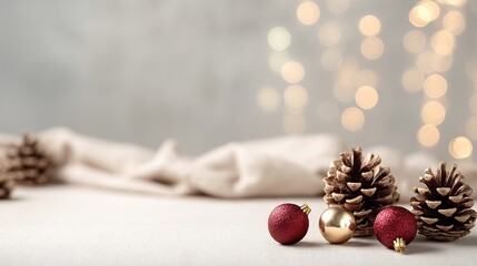 Festive Holiday Decor with Pinecones and Christmas Ornaments