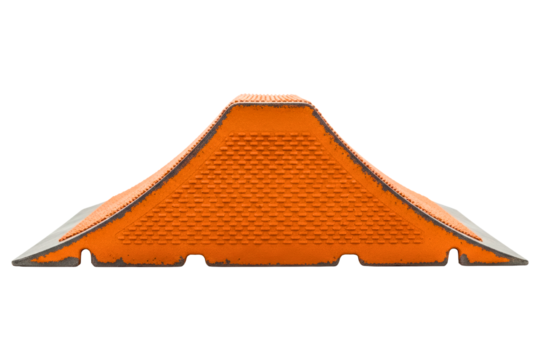 Orange plastic portable speed bump for traffic calming isolated on transparent background