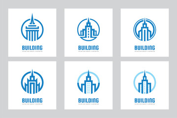 Real Estate - vector logo set concept design. Modern buildings icon sign collection. Creative illustration. Abstract city.	