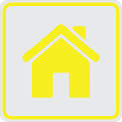 Simple yellow house icon on a light gray background with yellow border