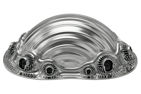 Futuristic chrome carapace with complex biomechanical details isolated on transparent background