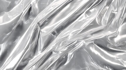 Striking silver gray metallic texture, featuring dramatic folds and brilliant reflections, creating a captivating abstract backdrop
