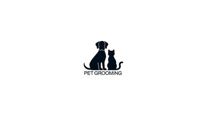 Silhouette of a Dog and Cat with the words PET GROOMING underneath, representing pet grooming services and care for animals